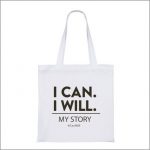shopping bag logo with text "i can i will"